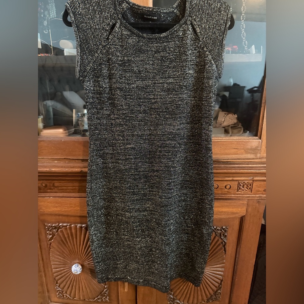 Rampage Gold Shimmer Charcoal Cap Sleeve Mini Dress